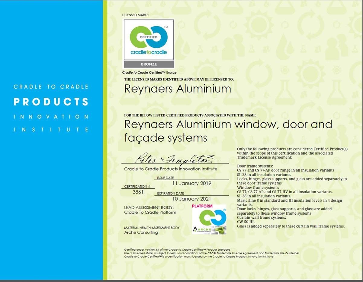 Cradle to Cradle certificaat Reynaers Aluminium