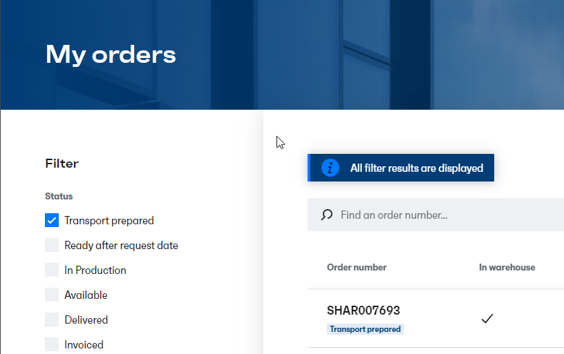 orderportaal orders filteren