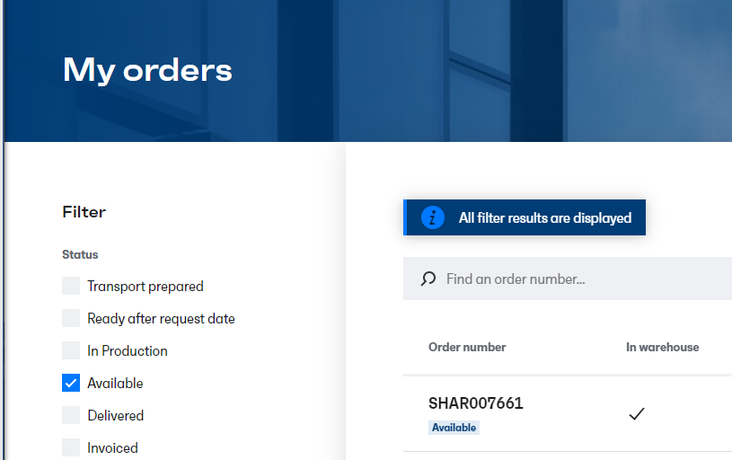 orderportaal orders filteren