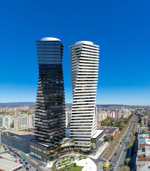 ConceptWall 50 Vliesgevels, ConceptSystem 77 Deuren en ConceptSystem 77 Ramen - Axis Towers gelegen in Tbilisi, Georgië