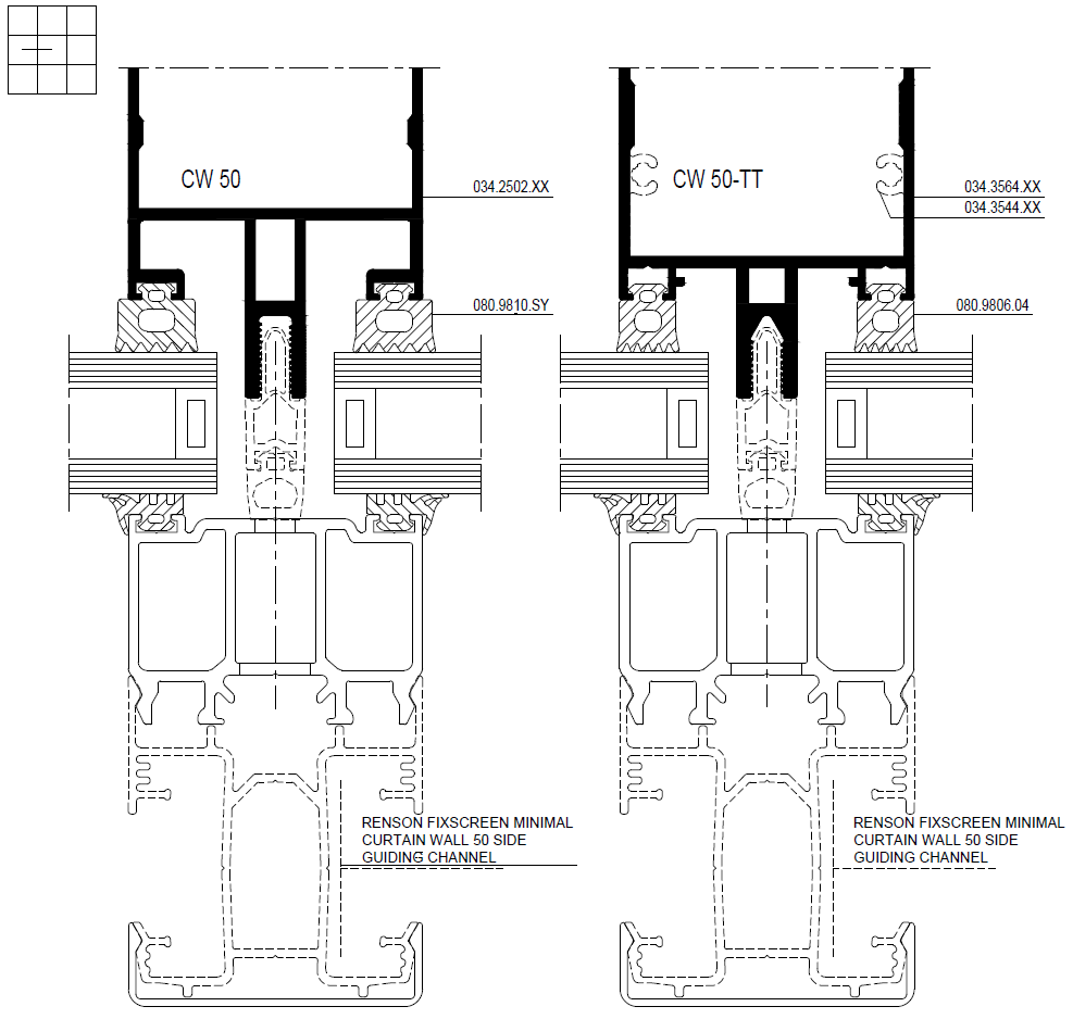 Doorsnedetekeningen Renson Fixscreen combinatie met CW50