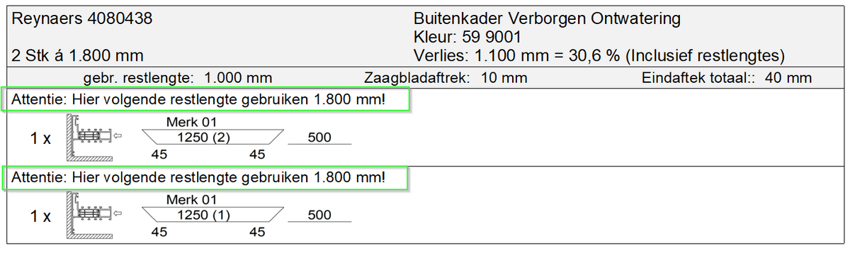 Restlengte en toebehoren gebruiken in ReynapRo