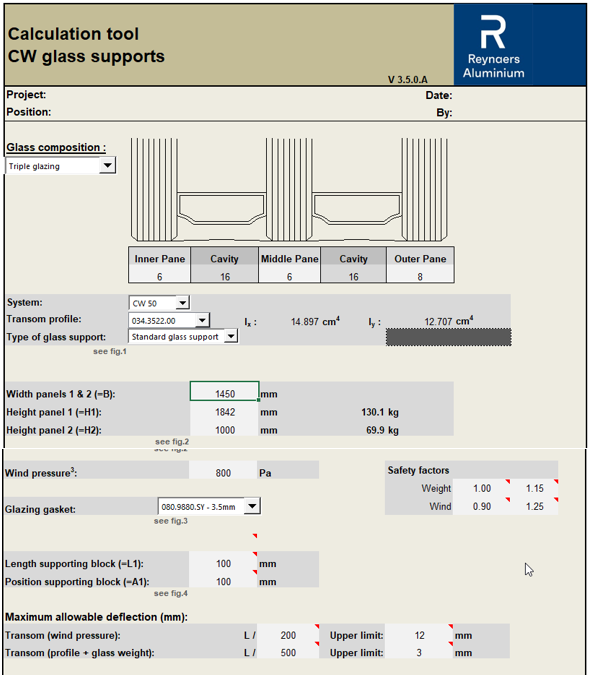 Glassteun calculator ingeven opties