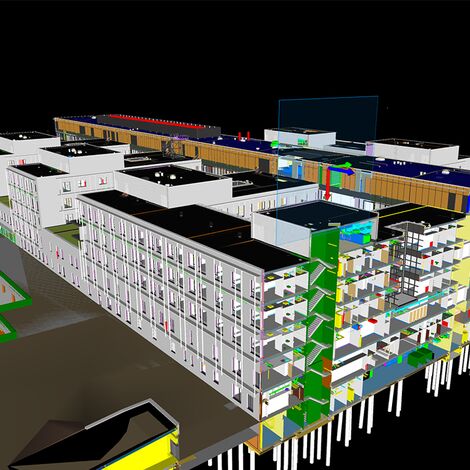 Gedetailleerd BIM-model van het ziekenhuis AZ Sint-Maarten.