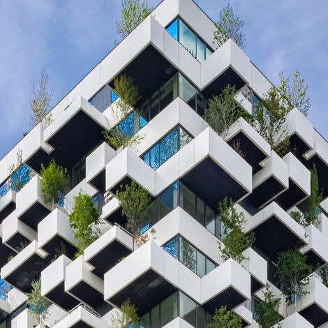Enkele verdiepingen van de Trudo Tower langs de buitenkant.