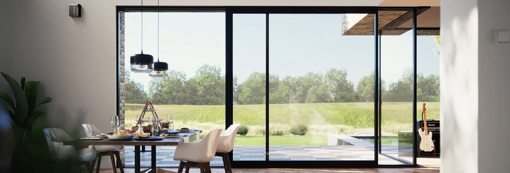 Interior view of opened MasterPatio sliding doors.