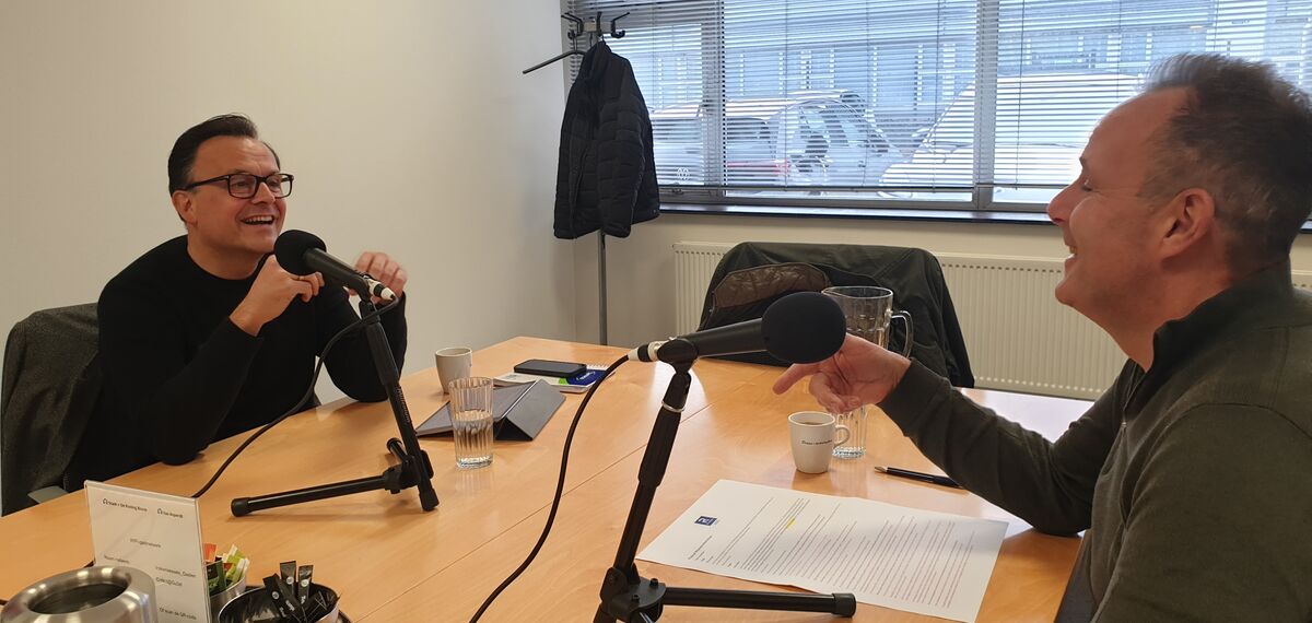 Wouter Damen en Andreas Ververis tijdens podcast opname
