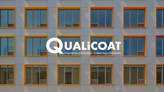 Qualicoat logo in front of colourful windows.